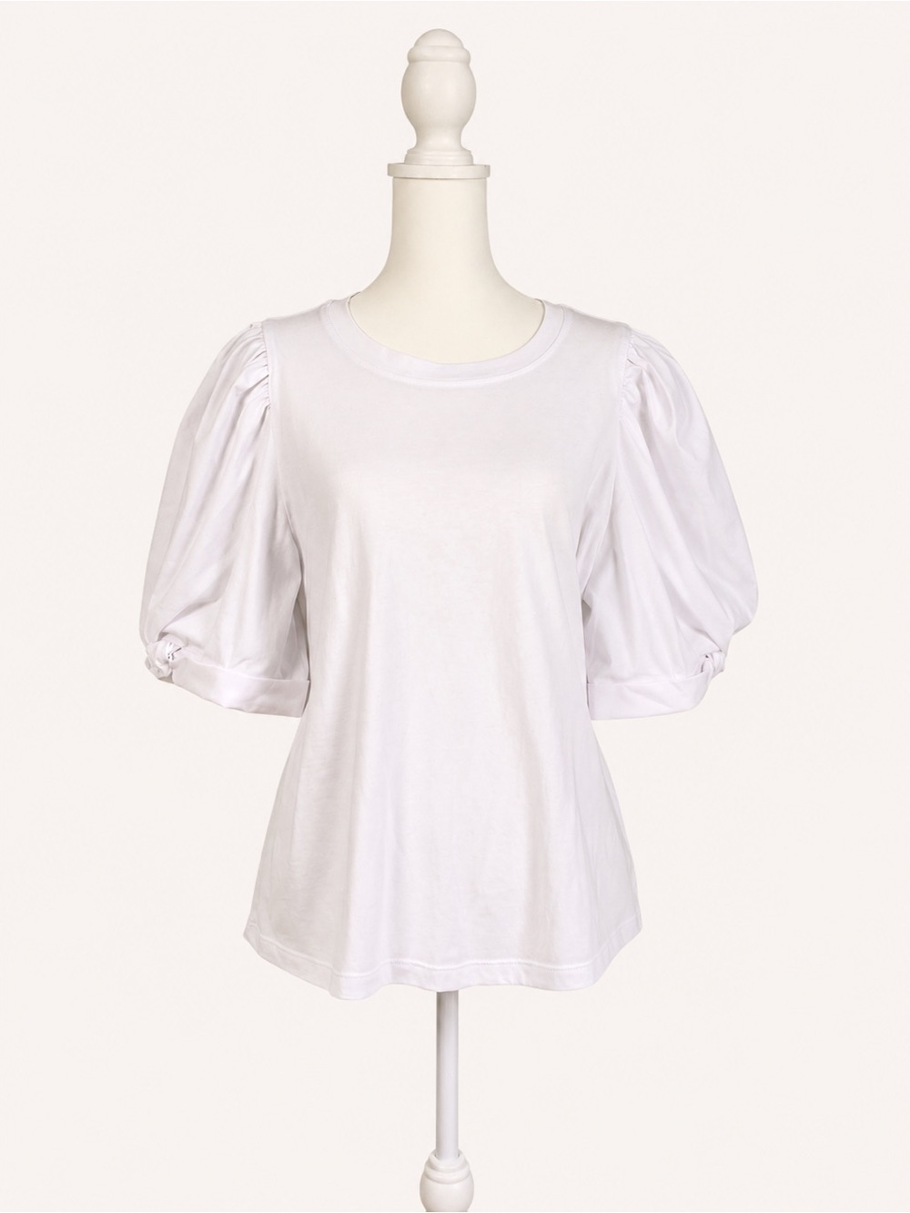 DKNY White Mixed-Media Puff Sleeve Crewneck Top - Size Med - Never Worn